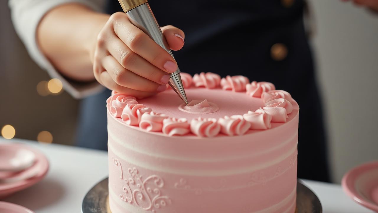 Confeiteira decorando bolo